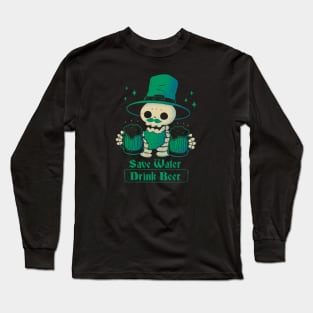 Skeleton St Patrick drinks Beer Long Sleeve T-Shirt